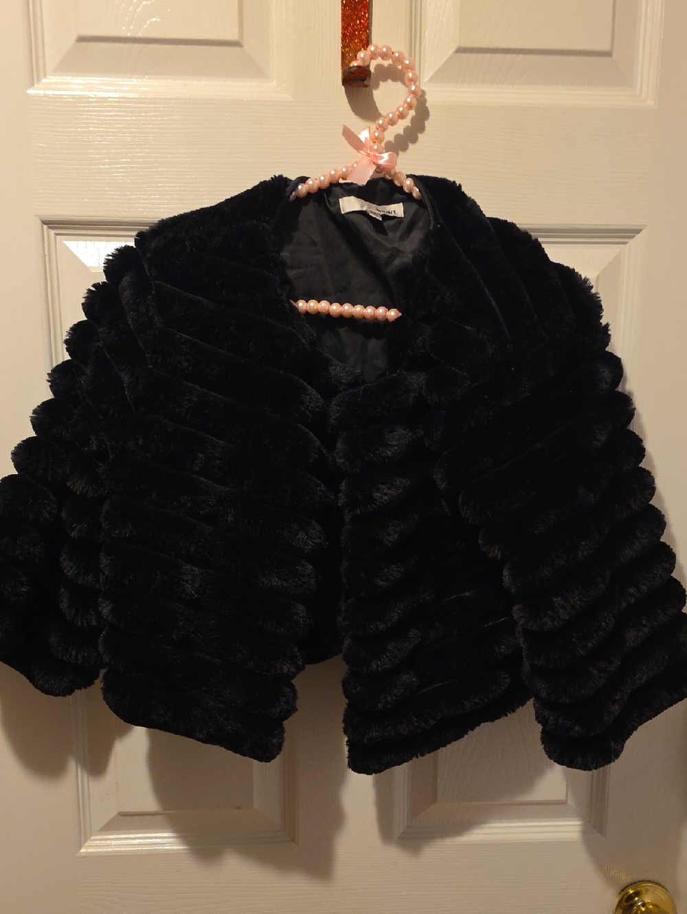 WD.NY Black Faux Fur Cropped Teddy Jacket